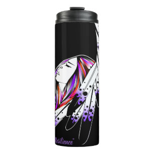 Termo Mujer nativa tumbler termal pluma negro morado