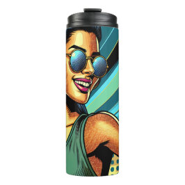 Termo Mujer pop artística en baile de audífonos