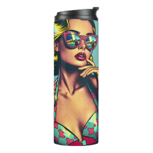 Termo Mujer Retro Rubia Atractiva y Chico Surfista
