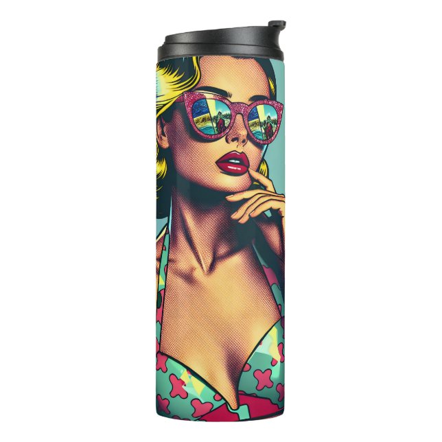Termo Mujer Retro Rubia Atractiva y Chico Surfista (Rotado hacia la izquierda)