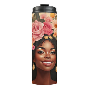 Termo Mujeres negras rosas y girasoles cursi afro sista
