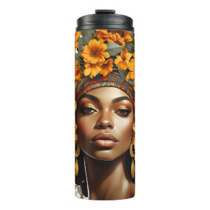 Termo Mujeres negras rosas y girasoles cursi afro sista