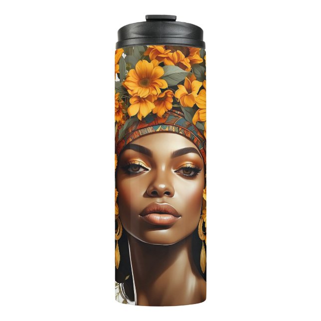 Termo Mujeres negras rosas y girasoles cursi afro sista (Anverso)