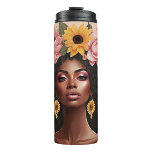 Termo Mujeres negras rosas y girasoles cursi afro sista