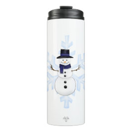 Termo Muñeco de nieve clásico Bufanda azul Copos de niev