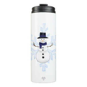 Termo Muñeco de nieve clásico Bufanda azul Copos de niev
