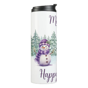 Termo Muñeco de nieve púrpura lindo Navidad Bosque de in