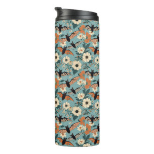 Termo Murciélagos y flores de Halloween con patchwork fl