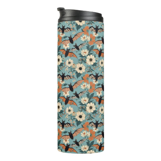 Termo Murciélagos y flores de Halloween con patchwork fl (Rotado hacia la derecha)