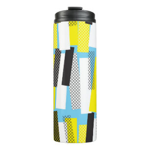 Termo Música de jazz, patrón geométrico azul amarillo.