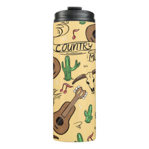 Termo Música de país sin fisuras con guitarras, cactus