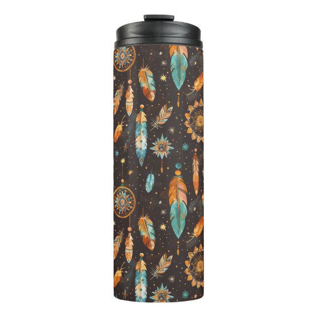 Termo Mystical Dark Boho: Feathers & Dream Catchers Desi (Anverso)
