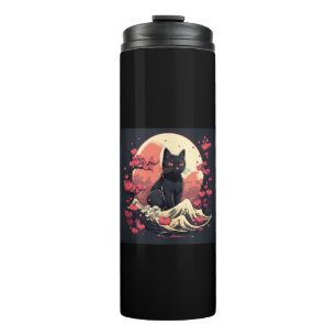 Termo Mystical Sakura Night_ Black Cat con Luna llena