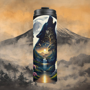 Termo Mystical Wolf Howling en Moon Surreal