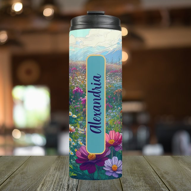 Termo Nacimiento Flor Mes Septiembre Aster Personalizado (Personalized 20 oz Thermal Tumbler With Birth Flower Aster Design for the Month of September.)