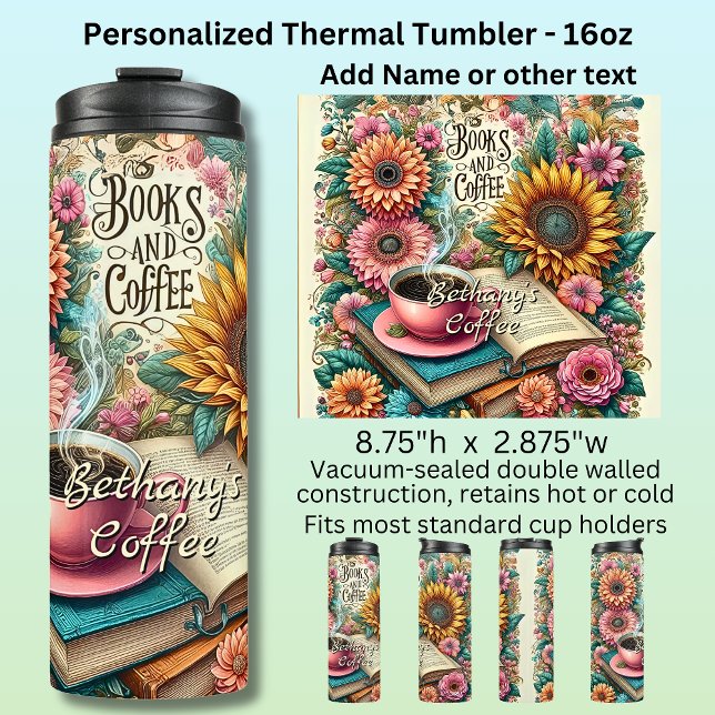 Termo Name, Books & Coffee with Flowers (Subido por el creador)