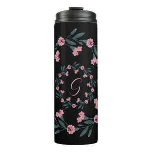 Termo Naranja acuática floral rosa negra