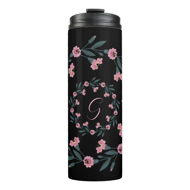 Termo Naranja acuática floral rosa negra (Anverso)