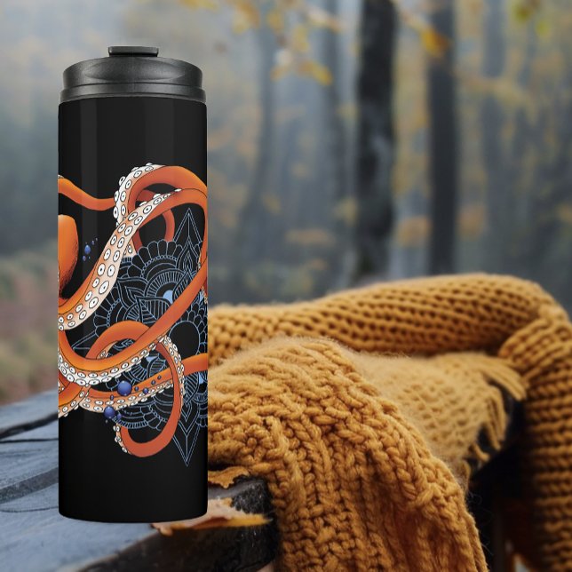 Termo Naranja Audaz Mandala de Pulpo Hipnotizante  (Subido por el creador)