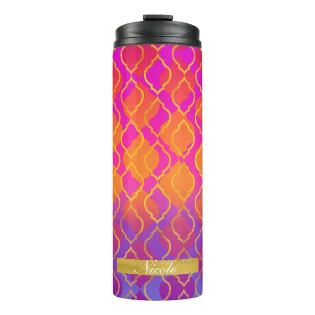 Termo Naranja audaz Oro rosa Fuchsia Patrón de Moda mode (Anverso)