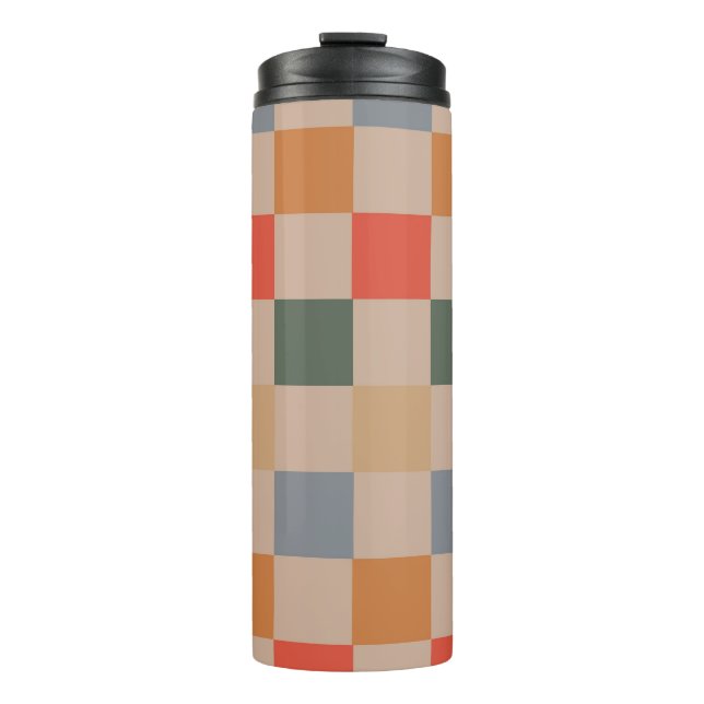 Termo Naranja azul beige Brown Checkered Gingham Pattern (Anverso)