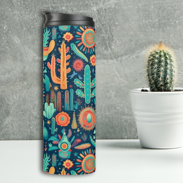 Termo Naranja azul Boho Cactus Patrón occidental (Subido por el creador)