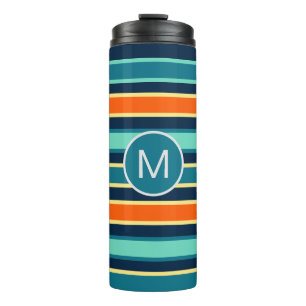 Termo Naranja azul retro Personalizado de color Monogram