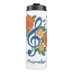Termo Naranja de notas de música Flores Personalización
