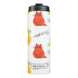 Termo Naranja del patrón de gatos personalizado amarillo