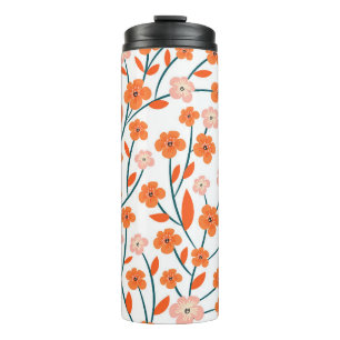 Termo Naranja floral Pastel blanco sin soldadura