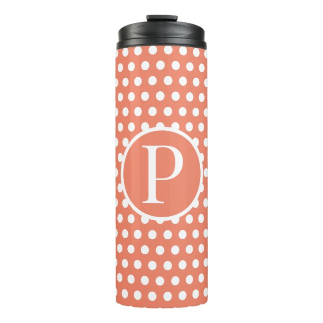 Termo Naranja Polka Dots letra inicial Tumbler térmico (Anverso)