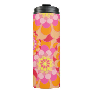 Termo Naranja rosa y Retro de energía de flor roja