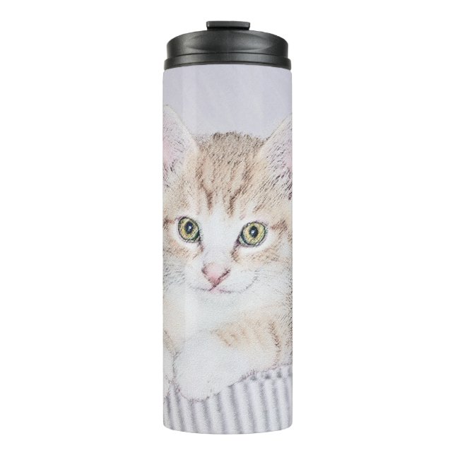 Termo Naranja Tabby Kitten Pintura - Arte Gato Original (Anverso)