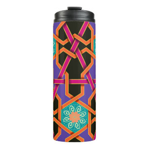 Termo Naranja verde de flores y etnia geométrica púrpura