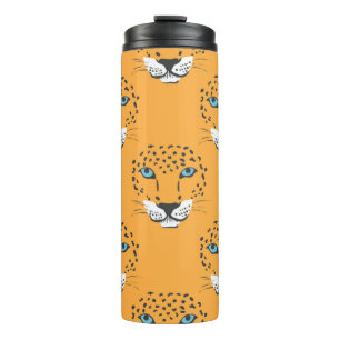 Termo naranja vintage con cabezales leopardo