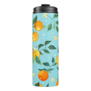 Termo Naranjas, flores: patrón sin costura textil.