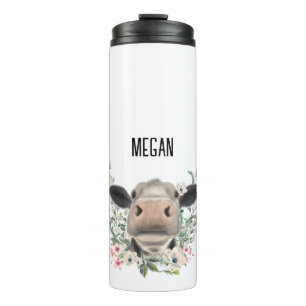 Termo nariz de vaca besa flores acuarela gris animal de 