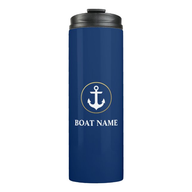 Termo Nautical Bote Name Anchor Blue Gold (Anverso)