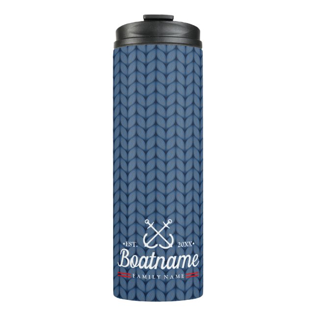 Termo Nautical Bote Name Personalized Blue Wool (Anverso)