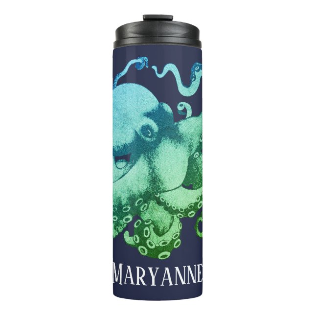 Termo Nautical Bright Ocean Hues Octopus & Name (Anverso)