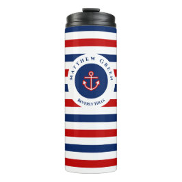 Termo Nautical Marine Navy Blue Red White Stripes Anchor