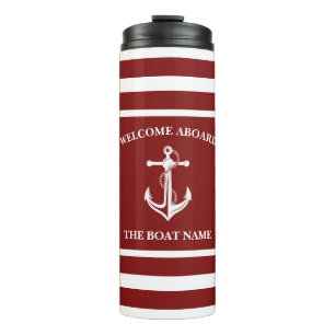 Termo Nautical Red Welcome Aboard Bote Name Anchor