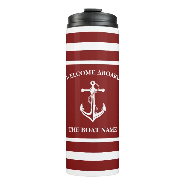 Termo Nautical Red Welcome Aboard Bote Name Anchor (Anverso)