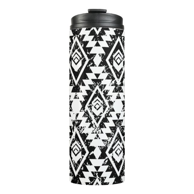 Termo Navajo tribal: geométrico blanco negro. (Anverso)