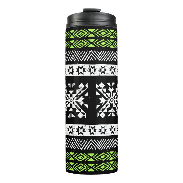 Termo Navajo tribal, patrón verde blanco negro. (Anverso)