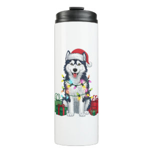 Termo Navidad alumbrando Santa Hat Alaskan Husky Dog Chr