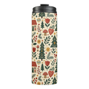 Termo Navidad Botánica Folk Nórdica Crema