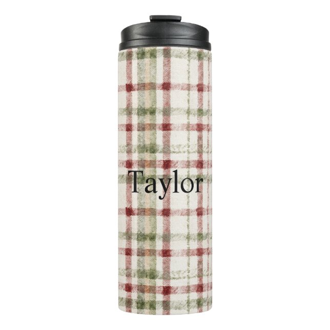 Termo Navidad Cuadros Rayas Verde Rojo Crema  (Anverso)