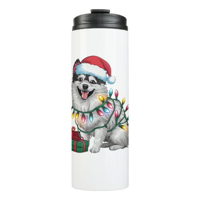 Termo Navidad de perro de espitz japonés iluminando Sant (Anverso)