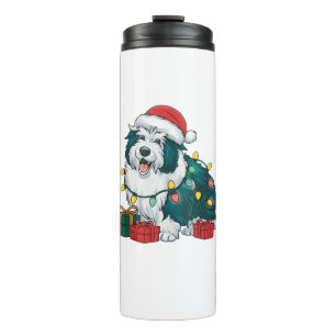 Termo Navidad del perro pastor islandés que ilumina Sant